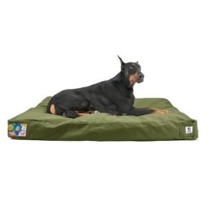 Sytopia 42 Inch Indestructible Canvas Dog Bed, Chew Proof Outdoor Pet Bed XL, Waterproof Washable Removable Cover, Green