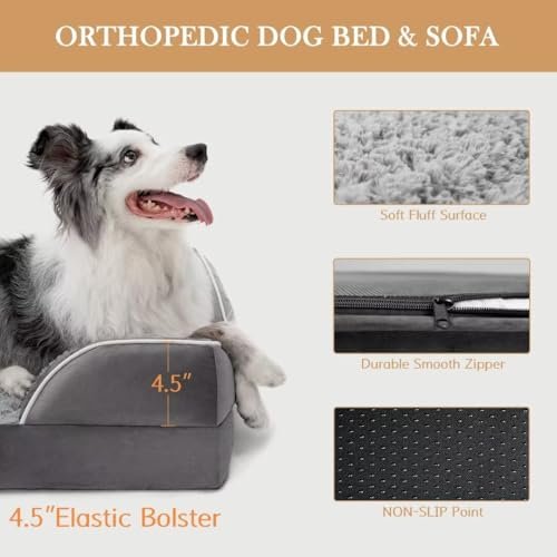 Orthopedic Large Dog Bed: Waterproof, Comfy Sofa with Removable Cover Grey - Image 2