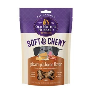 Old Mother Hubbard Wellness Soft & Chewy Pleas'n P.B. Bacon Dog Biscuits, Natural, Training Treats, Peanut Butter & Bacon Flavor, Mini Size, (8 Ounce Bag)