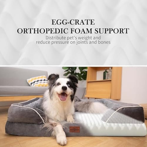 Orthopedic Large Dog Bed: Waterproof, Comfy Sofa with Removable Cover Grey - Image 3