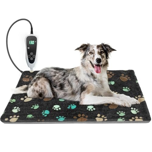 GOLOPET Dog Heating Pad 32x20in Waterproof Pet Heating Pad for Dogs Smart Thermostat Switch, Whelping Supplies Heated Dog Bed,Adding Wire Rope Wires Puppy Heating Pad Mat-with Plush Fabric Cover