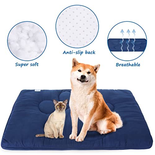 Washable Dog Crate Mat 23x36 | Non-Slip Bed Cushion | Navy Blue Kennel Pad - Image 2