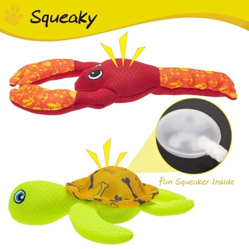 PUPTECK Squeaky Dog Pool Toys 2-Pack – Floating Turtle & Lobster Set - Image 5