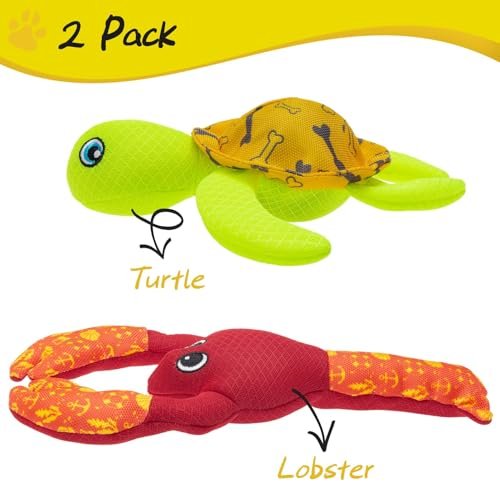 PUPTECK Squeaky Dog Pool Toys 2-Pack – Floating Turtle & Lobster Set - Image 3