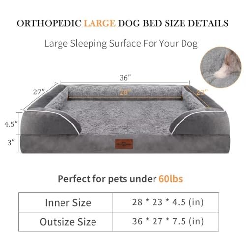Orthopedic Large Dog Bed: Waterproof, Comfy Sofa with Removable Cover Grey - Image 4