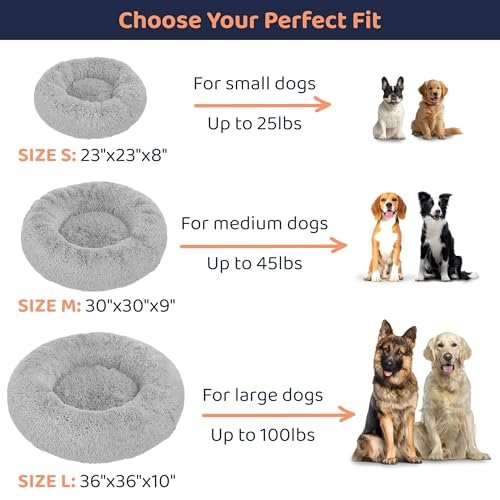 Calming Donut Dog Bed: Anxiety Relief Soft Plush Round Pet Cushion Grey S - Image 5