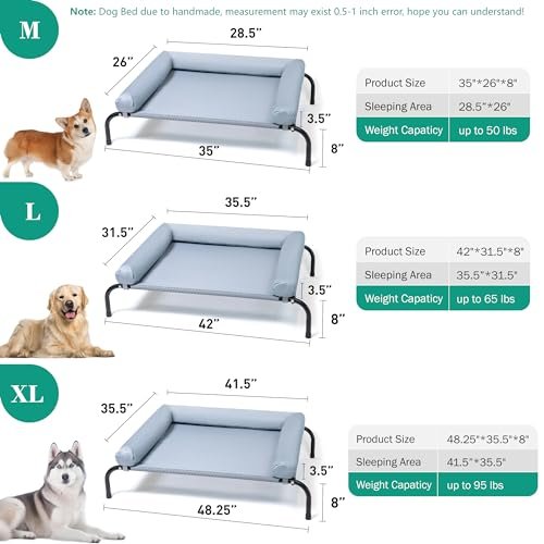 Elevated Dog Bed: Cooling Mesh Cot with Pillows, Chew-Proof, Portable Large Gray - Image 6