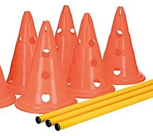 TRIXIE Dog Agility Hurdle Cone Set – Dog Agility Set with Height Adjustable Crossbar for Beginners & Advanced, Dog Agility Equipment for Dog Obstacle Courses – 6 x Cones, 3 x Agility Rods