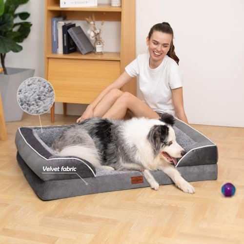 Orthopedic Large Dog Bed: Waterproof, Comfy Sofa with Removable Cover Grey - Image 5