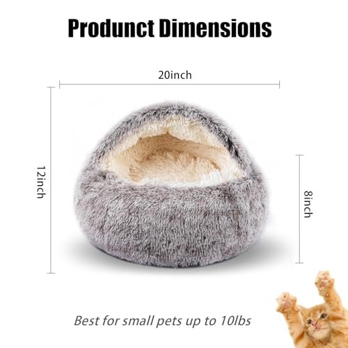 Calming Hooded Pet Bed for Small Dogs & Cats, Fluffy Washable Cave - Image 3
