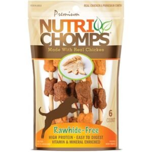 NutriChomps Dog Chews, 5-inch Kabobs, Easy to Digest, Rawhide-Free Dog Treats, 6 Count, Real Chicken and Duck flavor
