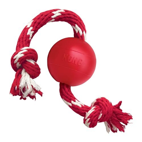 KONG Ball with Rope - Durable Fetch Toy with Rope for Easy Throwing - For Tug, Playtime & More - Natural Rubber - Red - For Small Dogs