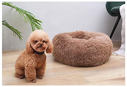 Cozy Self-Warming Pet Bed: Plush Round Cat & Small Dog Kennel, 24'' Coffee - Image 3