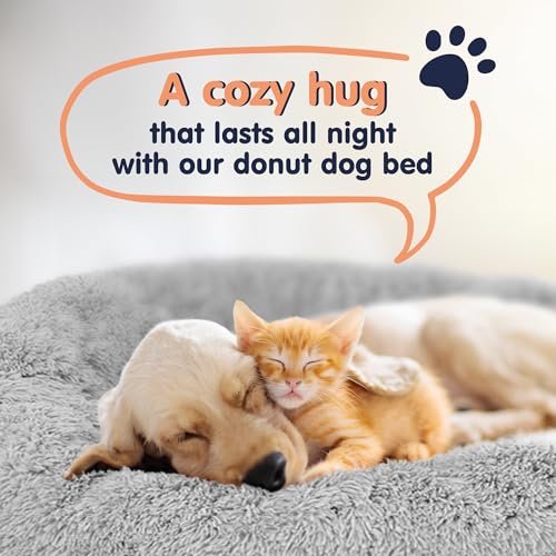 Calming Donut Dog Bed: Anxiety Relief Soft Plush Round Pet Cushion Grey S - Image 7