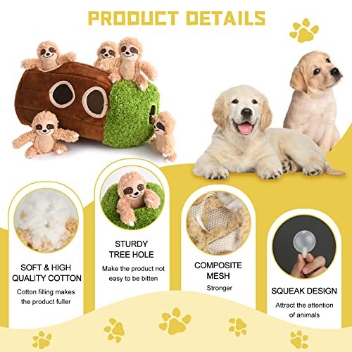 Interactive Plush Sloth Dog Toy - Squeaky Woodland Burrow for Large Dogs - Image 3