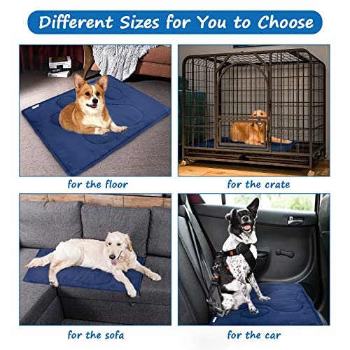 Washable Dog Crate Mat 23x36 | Non-Slip Bed Cushion | Navy Blue Kennel Pad - Image 6