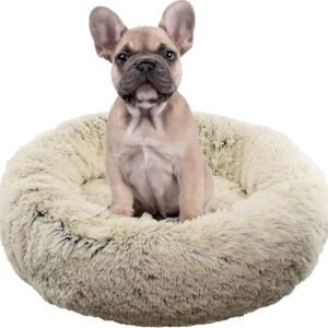 FuzzBall Fluffy Luxe Pet Bed, Calming Donut Cuddler – Machine Washable, Waterproof Base, Anti-Slip (for Small Dogs and Cats up to 25lbs)