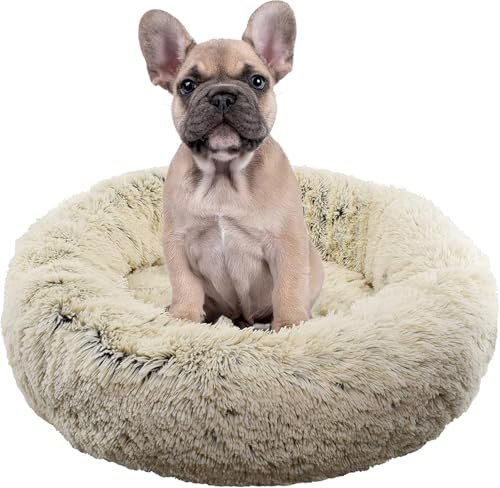 FuzzBall Fluffy Luxe Pet Bed, Calming Donut Cuddler – Machine Washable, Waterproof Base, Anti-Slip (for Small Dogs and Cats up to 25lbs)