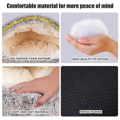 Calming Hooded Pet Bed for Small Dogs & Cats, Fluffy Washable Cave - Image 2