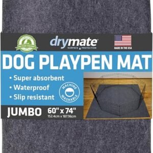 Drymate Dog Playpen Mat, Absorbent, Waterproof, Non-Slip, Machine Washable, Jumbo XXL Size (60x74), Reusable Puppy Pad for Training, Whelping, Housebreaking, Incontinence, and Crate/Kennel (USA Made)