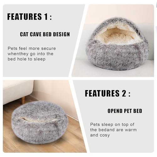 Calming Hooded Pet Bed for Small Dogs & Cats, Fluffy Washable Cave - Image 4