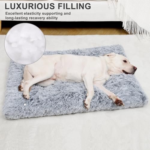 Luxurious XL Dog Bed: Plush Comfort, Washable, 41" Orthopedic Crate Pad, Grey - Image 3