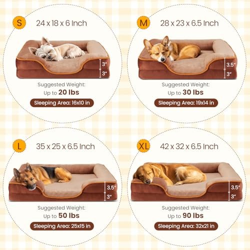 Orthopedic Large Dog Bed Memory Foam Pet Sofa Waterproof Washable Brown 35" - Image 6