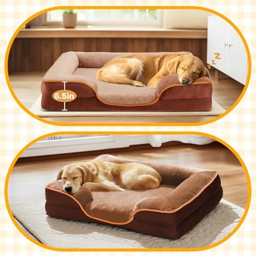 Orthopedic Large Dog Bed Memory Foam Pet Sofa Waterproof Washable Brown 35" - Image 2