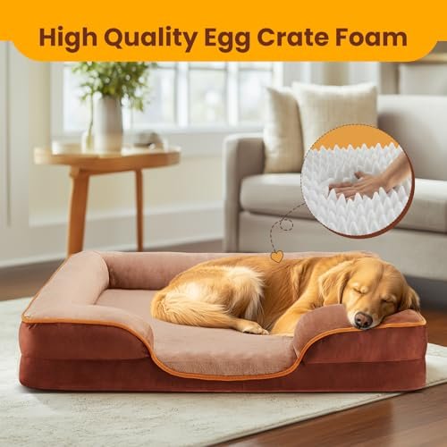 Orthopedic Large Dog Bed Memory Foam Pet Sofa Waterproof Washable Brown 35" - Image 4