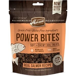 Merrick Power Bites Natural Soft And Chewy Real Meat Dog Treats, Grain Free Snack With Real Salmon Recipe - 6 oz. Bag