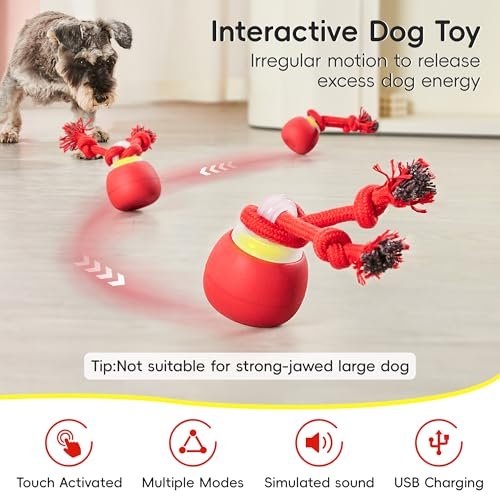 Interactive Squeaky Dog Ball Toy – Rechargeable, Touch-Activated, Red - Image 2