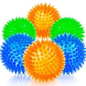 SHARLOVY Squeaky Balls for Pet Small Puppy, TPR Fetch Spike Balls for Dogs, Rubber 6 Pack Bright Colors Chew Teething Dog Toys