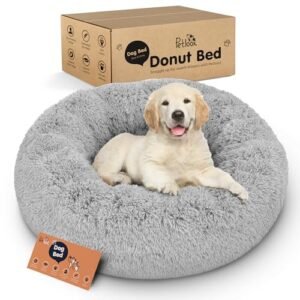 Petloox Donut Dog Bed - Premium Comfort for Anxiety Relief - Fluffy & Calming Design with Ultra-Plush Support | Cozy Round Dog Bed with Super Soft Circle Style (Size S Grey)