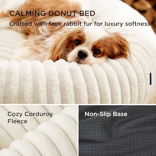 Cozy Donut Dog Bed: Soft Washable Medium Pet Cushion with Anti-Slip Base - Image 3