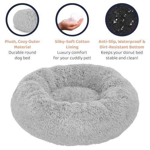 Calming Donut Dog Bed: Anxiety Relief Soft Plush Round Pet Cushion Grey S - Image 4