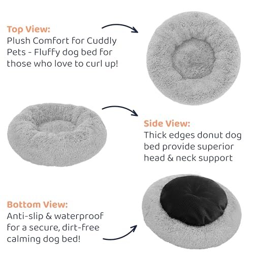 Calming Donut Dog Bed: Anxiety Relief Soft Plush Round Pet Cushion Grey S - Image 3