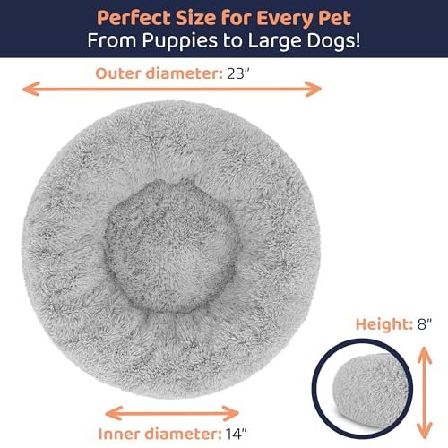 Calming Donut Dog Bed: Anxiety Relief Soft Plush Round Pet Cushion Grey S - Image 6