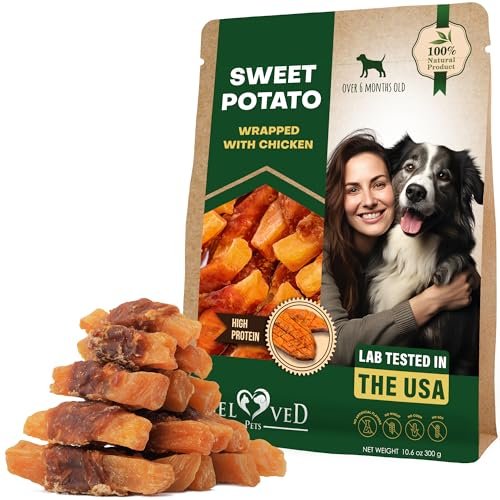 Dog Sweet Potato Wrapped with Chicken & Pet Natural Chew Treats - Grain Free Organic Meat & Human Grade Dried Snacks in Bulk - Best Twists for Training Small & Large Dogs - Made for USA (Sweet Potato)