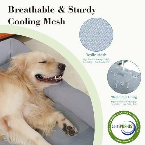 Elevated Dog Bed: Cooling Mesh Cot with Pillows, Chew-Proof, Portable Large Gray - Image 3