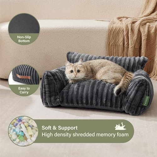 Grey Pet Couch Bed – Cozy 24" Sofa for Small Dogs & Indoor Cats - Image 4