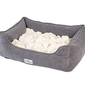 PetFusion Calming Cuddler Dog & Cat Bed | Anti-Anxiety Dog Bed for Medium Dogs & Cats | Loose Blanket Promotes Burrowing (Dogs) & Kneading (Cats) | CertiPUR-US Memory Foam | Grey/Ivory
