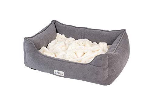 PetFusion Calming Cuddler Dog & Cat Bed | Anti-Anxiety Dog Bed for Medium Dogs & Cats | Loose Blanket Promotes Burrowing (Dogs) & Kneading (Cats) | CertiPUR-US Memory Foam | Grey/Ivory