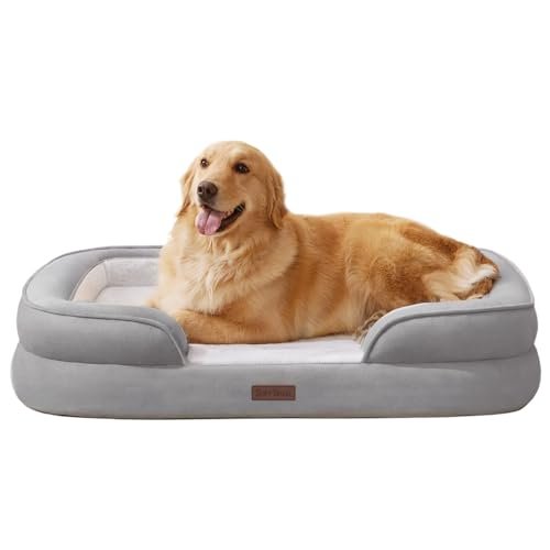 Soft Touch Orthopedic Dog Bed, XL Dog Bed for Extra Large Dogs Washable, Supportive Foam Pet Couch Bed with Removable Washable Cover and Nonskid Bottom, Grey