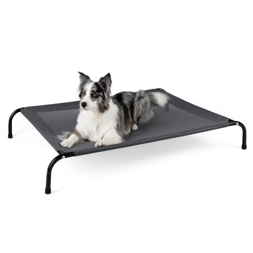 SIEMOUR 50" Lx35 Wx8 H Cooling Elevated Dog Bed for Large Dogs with Non-Slip Floor Protectors & Breathable Mesh, Raised Indoor & Outdoor Dog Cot Pet Hammock, Grey