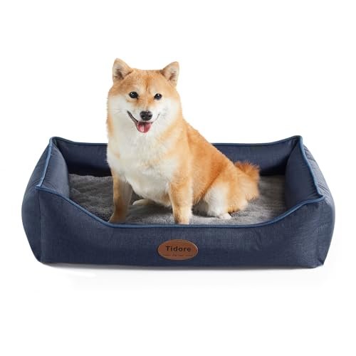 Tidore Orthopedic Dog Beds for Medium Dogs, Durable Egg Crate Foam Sofa Dog Bed wit Washable Removable Cover,Waterproof Lining,Pet Bed for Large Dogs (Navy Blue, 26.4" L x 21.7" W x 6.2" Th)