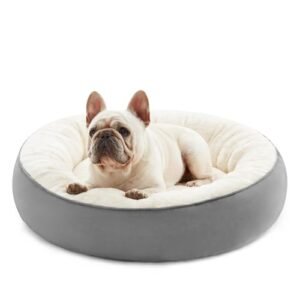 Love's cabin Round Donut Cat and Dog Cushion Bed, 25in Pet Bed for Small or Medium Dogs, Anti-Slip & Water-Resistant Bottom, Soft Durable Fabric Pet Beds, Washable Calming Cat & Dog Bed Grey