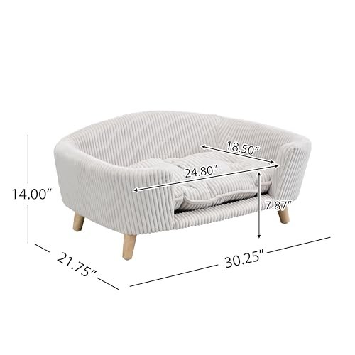 Orthopedic Small Dog Bed Sofa - Elevated Foam Couch with Wooden Legs, Beige - Image 5