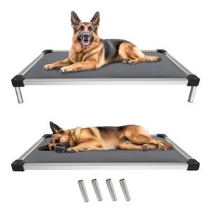 FXW TitanNest Chew-Proof Elevated Dog Bed, Padded Cot for Outdoor/Camping/Indoor Use, Durable & Washable Pet Bed for Large Dogs, 50-Inch, Grey