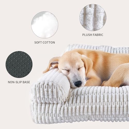 Comfy Pet Sofa Bed: Soft Corduroy Fleece, Non-Slip 30" Dog Couch, Cream - Image 3