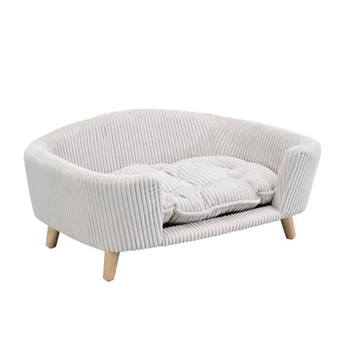 Orthopedic Small Dog Bed Sofa - Elevated Foam Couch with Wooden Legs, Beige - Image 6